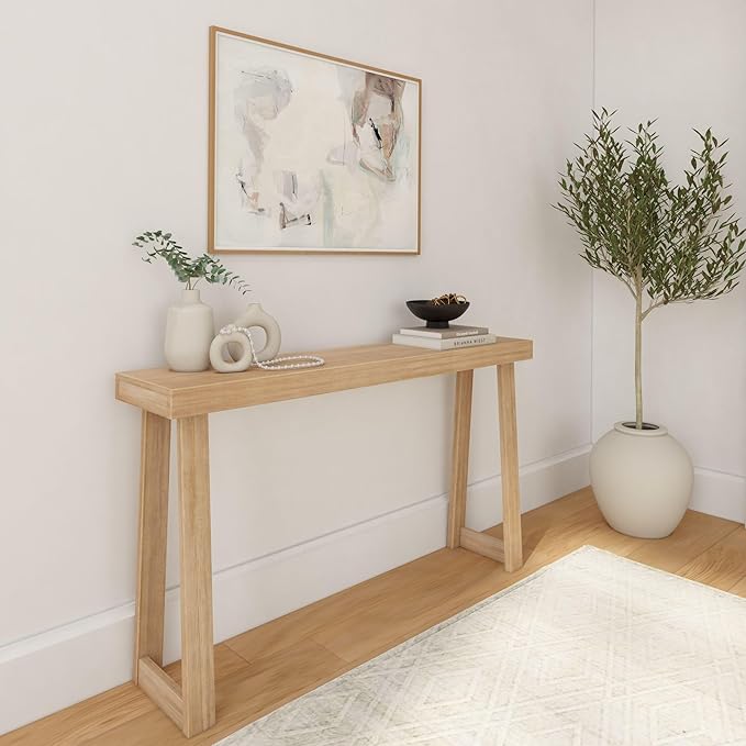 Plank+Beam Solid Wood Console Table, 56 Inch, Sofa Table, Narrow Entryway Table for Hallway, Behind The Couch, Living Room, Foyer, Easy Assembly, Blonde-Ruum Studio Home