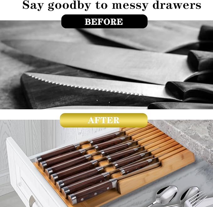 Bamboo Kitchen Drawer Knife Block, In drawer Knife Holder, Knife Drawer Organizer fit for 13 knives-Ruum Studio Home