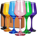 Colored Wine Glasses Set of 6-12oz Colorful Long Stem Wine Glass Cups, Multi Color Pretty Crystal Glassware, Hand Blown Goblets Drinkware, Unique Drinking Stemware Holiday Gift Set for Women-Ruum Studio Home
