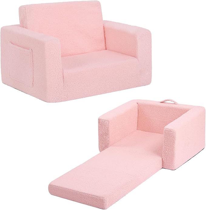 Welnow 2-in-1 Kids Sofa Chair, Convertible Toddler Chair Flip Out Children Sofa Chair Folding Kids Play Sofa with Side Pockets & Removable Cover Armrest Chair for Girl or Boy-Ruum Studio Home