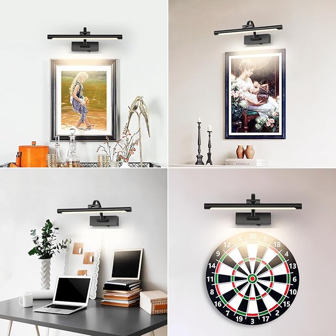 Picture Lights Battery Operated with Remote and Dimmable Function, Rechargeable Gallery Light Black Art Light Wireless Painting Lights 16'' Inch for Display, Portrait, Artwork, Warm White-Ruum Studio Home