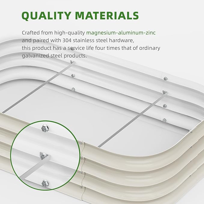 DaisyVibe Raised Garden Bed Kit, Planter Raised Garden Boxes Outdoor, Oval Large Metal Raised Garden Beds for Vegetables Flowers (White, 5ftx2ftx1ft)-Ruum Studio Home