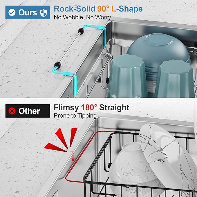 GSlife in Sink Dish Drying Rack - Stainless Steel Capacity Expandable Over The Sink Dish Drainer with Lock Knob and Utensil Holder for Kitchen Sink, 10.8"-17.9" L x 12.8" W, Silver-Ruum Studio Home