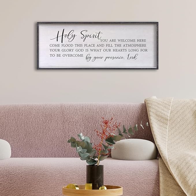 Holy Spirit You are Welcome Here Wall Decor Art 24"X10" Quote Christian Bible Verse Religious Scripture Wall Sign (Black)-Ruum Studio Home