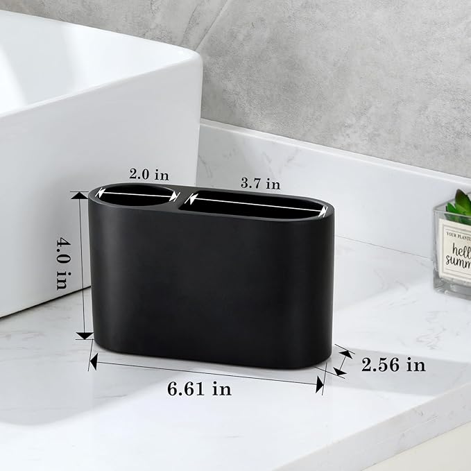 Luxspire Toothbrush Holder, 2 Slots Toothbrush and Toothpaste Holdersfor Bathrooms, Resin Toothbrush Holder Electric Toothbrush Stand for Vanity Countertop, Bathroom Accessories, Matte Black-Ruum Studio Home