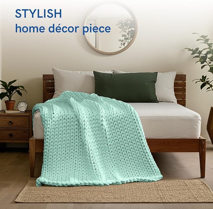 YnM Cooling Chunky Throw Blanket, Medium-Weight, Hand Knitted, Skin Friendly, Ventilated and Breathable, Machine Washable, Home Décor Piece for Couch, Sofa and Bed (Menthe Green, 50x70 Inch)-Ruum Studio Home