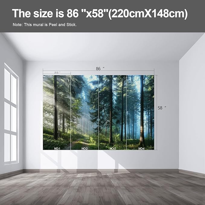 Forest Landscape Wall murals Woodland Tree Peel and Stick Wallpaper for Bedroom Living Room - 58"x86"-Ruum Studio Home