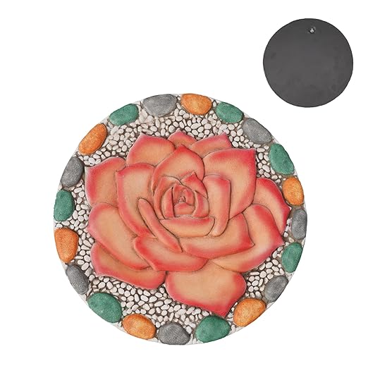 Decorative Rose Garden Stepping Stone - Stepping Stones Outdoor with Colorful Pebble Border, 10x10 inches-Ruum Studio Home