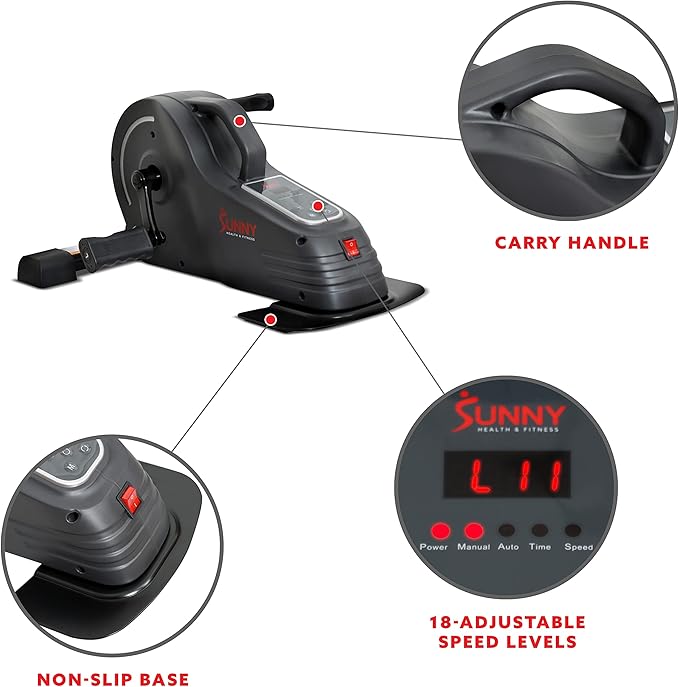 Sunny Health & Fitness Dual Function Under Desk Pedal Exerciser, Portable Indoor Cardio Mini Bike at Home, Arm/Leg Cycle for Seniors, Optional Magnetic, Motorized & Free SunnyFit App Bluetooth Connect-Ruum Studio Home