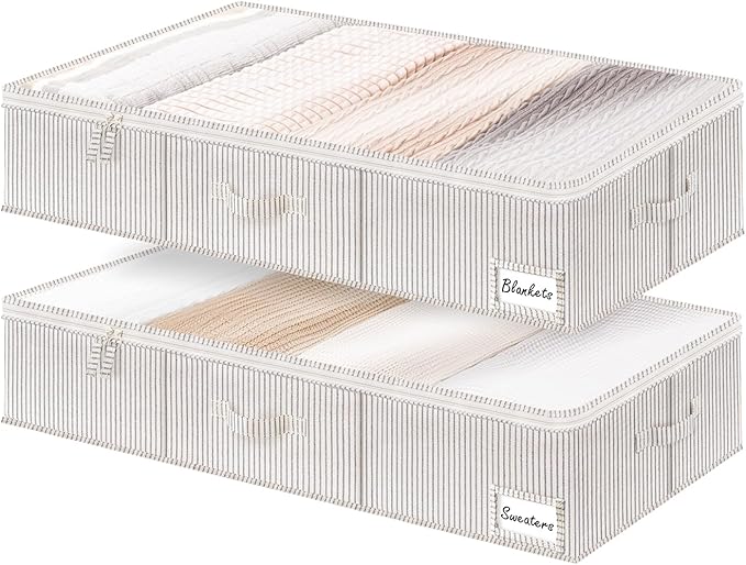 StorageWorks Extra Large Under Bed Storage Containers with Handles and Label Holder, 2 Pack Ultra-thick Fabric Underbed Bins, Closet Organizer for Clothes, Blankets, Sweater-Ruum Studio Home