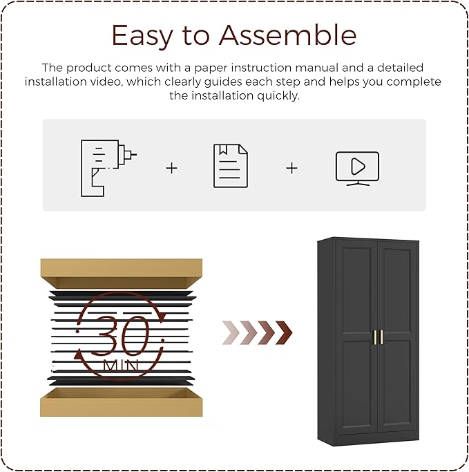 60" Tall Metal Pantry Cabinet, Black Kitchen Pantry Storage Cabinet with Doors and 3 Adjustable Shelves, Cupboard for Kitchen, Dining Room, Living Room, Bathroom-Ruum Studio Home
