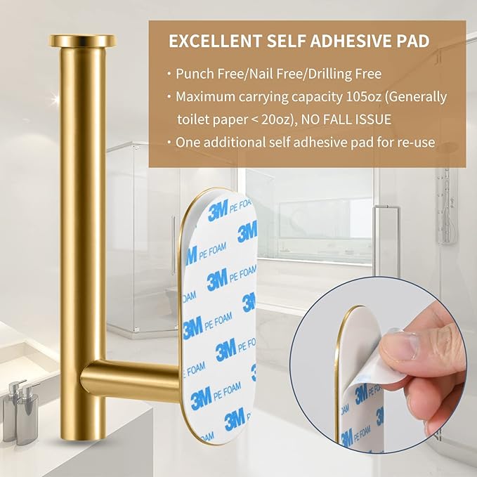 Toilet Paper Holder,Gold,Wall Mount, Upgraded Adhesive Toilet Roll Holder,no Drilling,Bathroom/Rv/Washroom,SUS 304 Stainless Steel,Rustproof (Gold, 1 Piece)-Ruum Studio Home