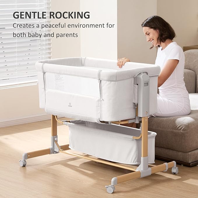 3 in 1 Baby Bassinet, Rocking Bassinet, Bedside Bassinet, 6-Height Adjustable, Bassinet Bedside Sleeper, Bedside Bassient for Baby with Comfy Mattress, Breathable Mesh, Large Storage Basket-Ruum Studio Home