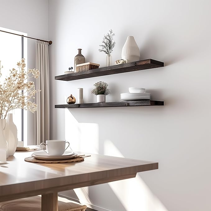 48 Inch Floating Shelves for Wall Rustic Brown Wood Wall Shelves for Bedroom Set of 4-Ruum Studio Home