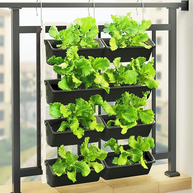 Vertical Wall Hanging Planter, 4-Tier Hanging Planter Rack, 8 Pockets Plant Vegetable Fruit Herb Hanging Pocket Holder Flowerpot or Flowers Vegetables Herb (Army Green)-Ruum Studio Home