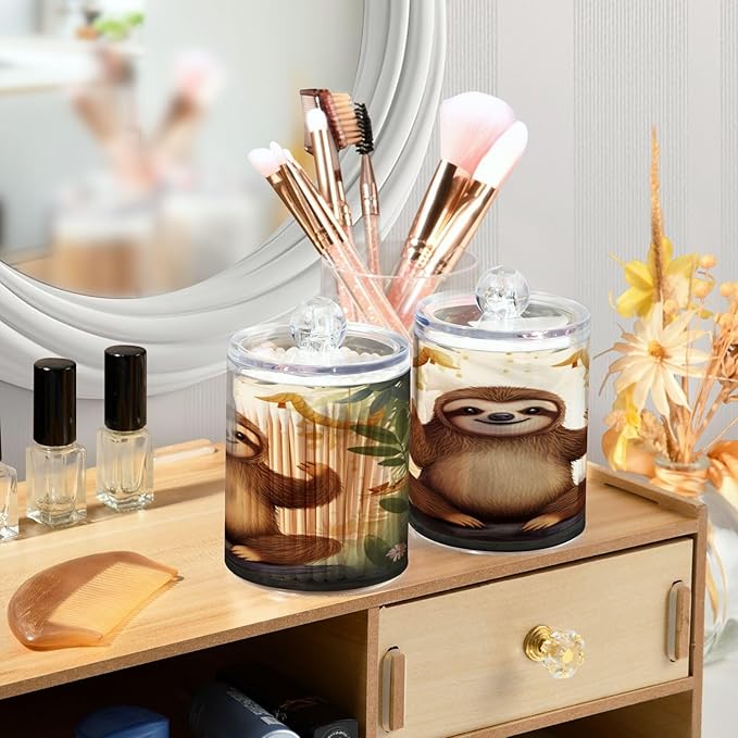 Cute Sloth 2PC Airtight Transparent Plastic Storage Jar Food Storage Container Plastic for Food Herbs Tea etc with Storage Lid easy to use and clean With lid Easy To Use-Ruum Studio Home