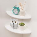Corner Shelf, White Floating Corner Shelf, Set of 2 7inch Solid Oak Wood Corner Wall Shelves, Round End Wall Mount Display Shelf with Wire Hole for Small Plant for Bedroom Kitchen, Living Room-Ruum Studio Home