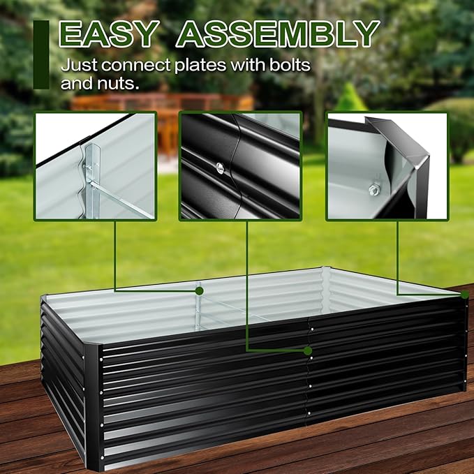 EDOSTORY Metal Raised Bed Garden Bed Kit, 8x4x2ft Tall Galvanized Planter Raised Garden Boxes Outdoor, Large Metal Raised Garden Beds for Flowers, Vegetables, Herbs-Ruum Studio Home