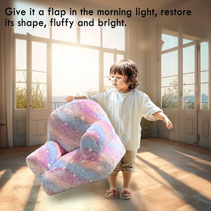 Toddler Chair, Glow in The Dark Kids Sofa Bean Bag Chair for Kids Children Couch Toddler Mini Sofa Armchair for Children, Lightweight Children Sofa Chairs (Rainbow Pink)-Ruum Studio Home