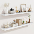 36"x6.8"x1.2" Solid Wood Floating Shelves 2-Pack - Rustic White Finish with Hidden Brackets, Perfect for Storage and Décor in Living Room, Kitchen, Bedroom-Ruum Studio Home