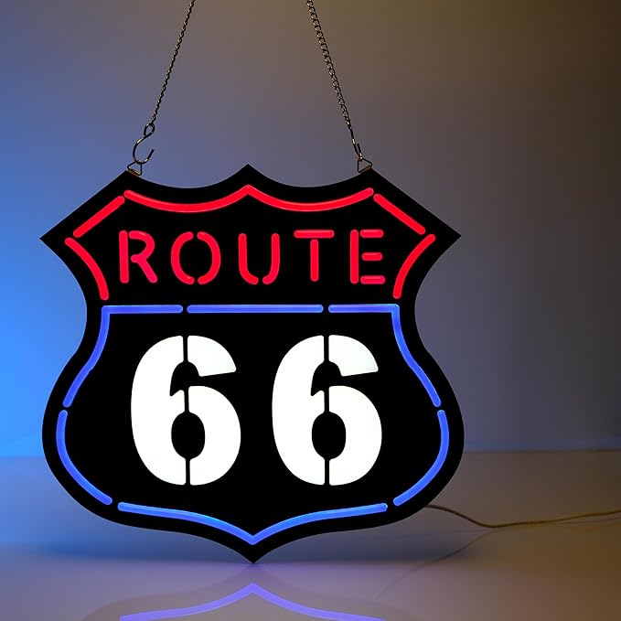 Ultrathin Route 66 Neon Sign Art Wall Lights for Bedroom Windows Glass Hotel Pub Cafe Wedding Birthday Party Gifts-Ruum Studio Home