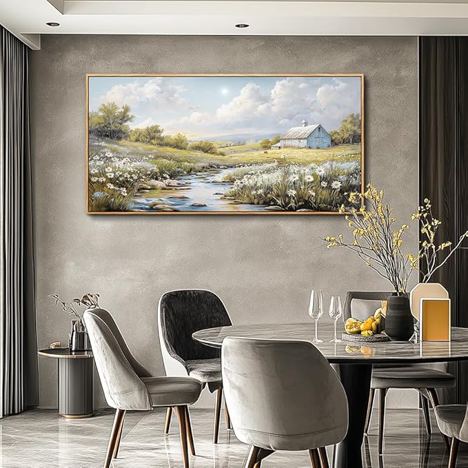 PHAOHUAXM Wall Art For Living Room Large Canvas Wall Decor For Bedroom Flower Watercolour Painting Office Decoration Countryside Scenery Mural Artwork Ready To Hang Home Decor 24x48 In Wood Framed-Ruum Studio Home