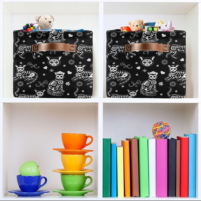 Storage Basket Bin Death Helloween Cats Gothic Organizer Basket Collapsible Shelf Basket Cube with handle for Nursery Bedroom Bathroom-Ruum Studio Home