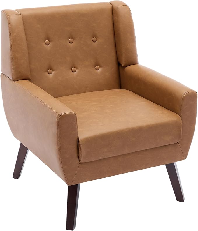 UIXE PU Leather Accent Chairs Set of 2, Modern Arm Club Chair Upholstered Armchair for Living Room, Comfy Single Sofa Seats Button Tufted Reading Seating, Brown-Ruum Studio Home