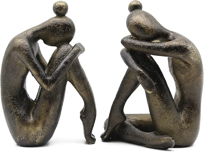 Lukitas Unique Decorative Girl Thinker Bookends, Non-Slip Book Holder, Home Office Bookshelf Decor, Creative Desktop Ornaments for Study Room Hotel Shelves, Resin, 1Pair/2Piece 6.5''-Ruum Studio Home