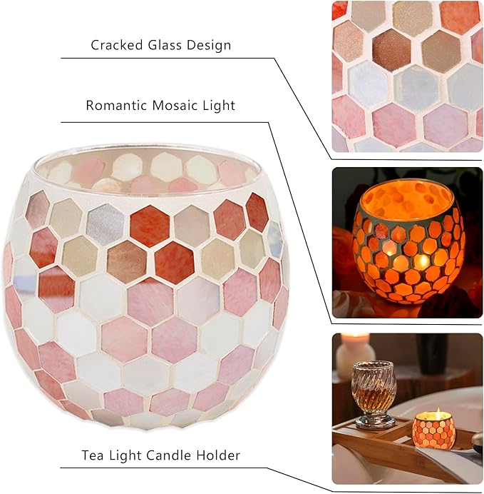 Votive Candle Holder Tea Lights - Glass Candle Holders, Mosaic Tealight Candle Holder, Candle Jar Cup for Wedding Centerpiece Party Table Decorations, Valentines Day Decor-Ruum Studio Home