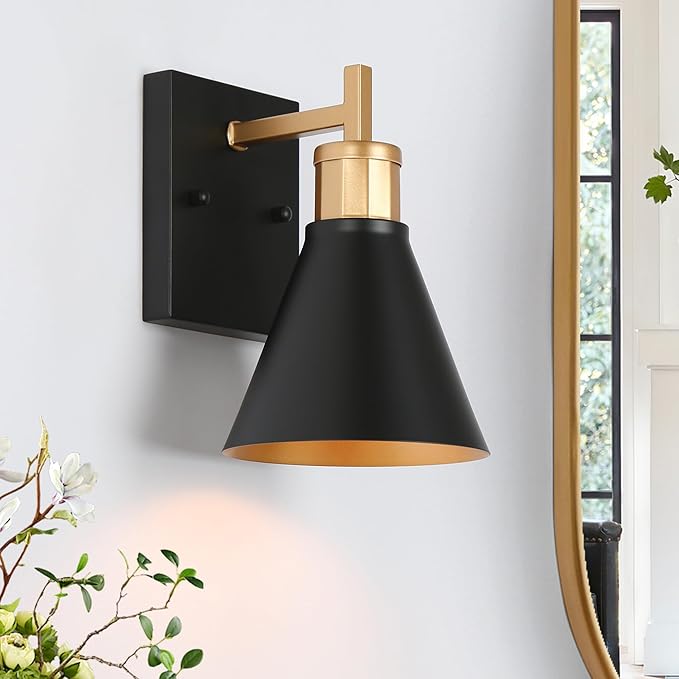 KSANA Black Gold Sconce, Modern Farmhouse Wall Sconces Lighting Fixture with Metal Shade for Bathroom, Kitchen, Bedroom and Stairway-Ruum Studio Home