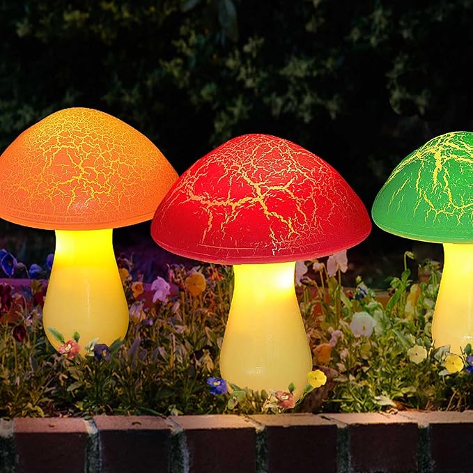 Homeleo 8-Pack Cracked Mushrooms for Garden Decor, Solar Mushroom Lights Outdoor, Super Cute Whimsical Garden Art for Yard Decor Gnome Flowerbed Housewarming Decor(Multicolored)-Ruum Studio Home