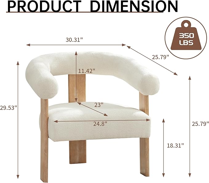 VKNOW Accent Chair Living Room Chair, Modern Upholstered Armchair with Solid Wood Legs, Comfy Barrel Arm Chairs for Living Room Bedroom, Cream-Ruum Studio Home