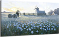 amatop Large Rustic Canvas Wall Art – Farmhouse Blue Rose and Windmill Landscape Picture, Nature Country Floral Sunset Wall Decor for Living Room Bedroom, Countryside Botanical Artwork Print 48x24 Inch-Ruum Studio Home