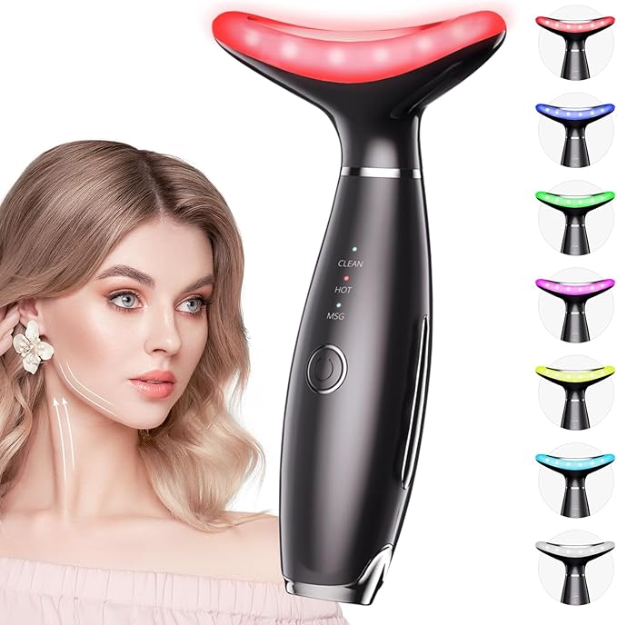 7 Color Galvanic Machines - Red Light Therapy for Face and Neck, Face Massager Tool for Wrinkles, Double Chin, Vibrating Facial Massager with Thermals, Black-Ruum Studio Home