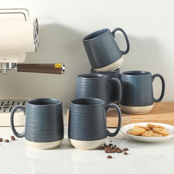 Hasense Porcelain Coffee Mugs Set of 6, 15 Ounce Large Ceramic Coffee Cups Set with Handle for Latte, Tea, Cocoa and Hot Chocolate, Dark Blue Coffee Mugs for Men and Women, Microwave Safe-Ruum Studio Home