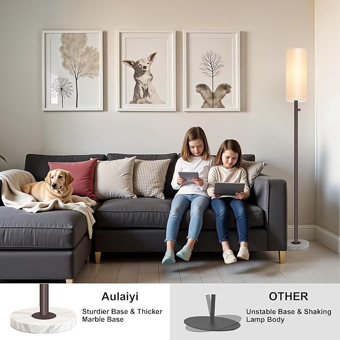 Dimmable Gold Floor Lamp for Living Room,Modern Standing Lamp with Marble Base,LED Bulb Included,Floor Lamps for Bedroom, Living Room,Office,Reading and Nursery(Brown Floor Lamp)-Ruum Studio Home
