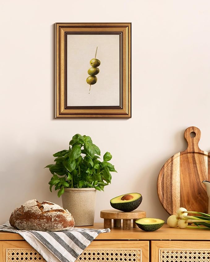 HUARCEY Gold Framed Wall Art for Living Room, Olive Skewers Painting Prints, Vintage Wall Decor for Kitchen, Minimalism Bedroom Wall Art for Home Office A string of olives 10L x 8W-Ruum Studio Home