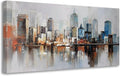 Arjun Brooklyn Bridge Wall Art Modern New York City Abstract Canvas Cityscape Painting Large Size Framed, Colorful NYC Skyline Textured Picture for Living Room Bedroom Home Office Wall Decor, 40"x20"-Ruum Studio Home