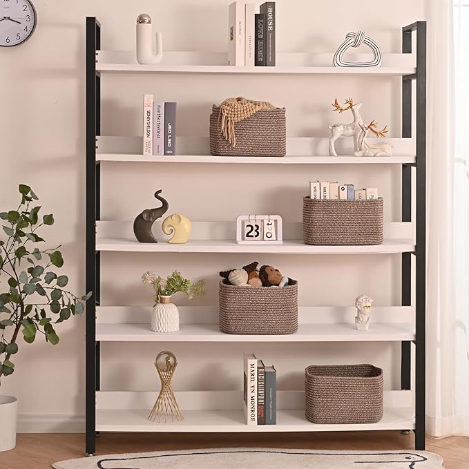 Storage Baskets for Shelves Organizing, Woven Cotton Rope Baskets for Storage, Book Basket, Decorative Shelf Basket, 12.5"Lx9.1''Wx7.9''H (4 Packs) Dark Brown-Ruum Studio Home