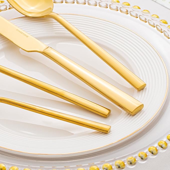 KINGSTONE Gold Silverware Set, 40-Piece Forged Flatware Set Cutlery Set Premium Stainless Steel, Service for 8, for Kitchen, Home, Wedding, Party, Mirror Polished Dishwasher Safe-Ruum Studio Home