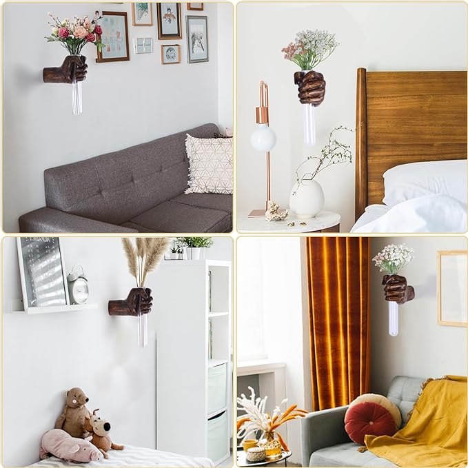 Vintage Wall Sculptures, Hand Vases Home Decor, Wall Mount Art Sculpture, Unique Wall Art Statue, Funky Flower Vase Decorations, Modern Eclectic Hanging Decor,Glass Test Tube Vase-Ruum Studio Home