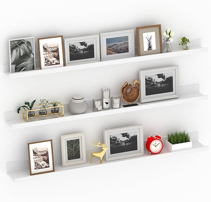 Giftgarden 47 Inch White Floating Shelves for Wall Mount, Modern Long Wood Wall Shelf Ledge for Bathroom Bedroom Living Room Kitchen Nursery Storage, Set of 3 Different Sizes-Ruum Studio Home