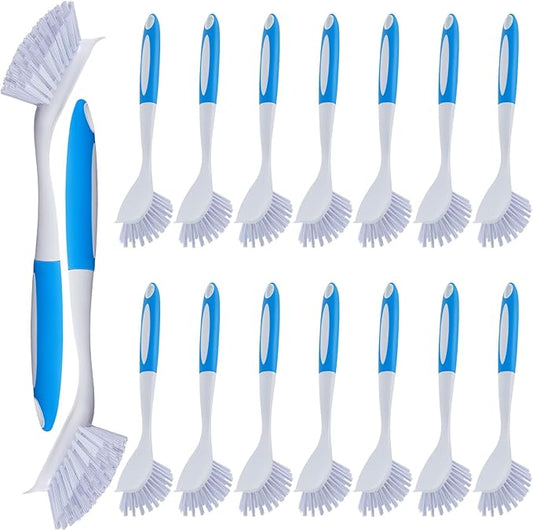 Hsei 20 Pcs Blue Kitchen Scrub Dish Brush Bulk with 11 Inch Anti Slip Handle Cleaning Dish Scrubber with Stiff Bristles Washing Scrub Brushes for Housekeeping for Pots and Pans, Kitchen Sink-Ruum Studio Home