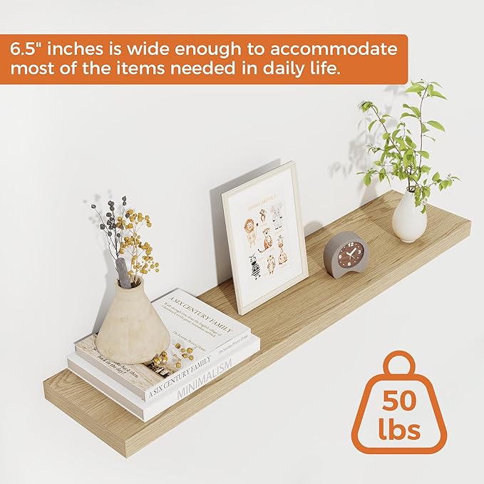 Fun Memories 30" Rustic Wood Deep Floating Shelves for Wall, Invisible Brackets for Decor & Storage, Living Room, Bathroom (Oak, Set of 2)-Ruum Studio Home
