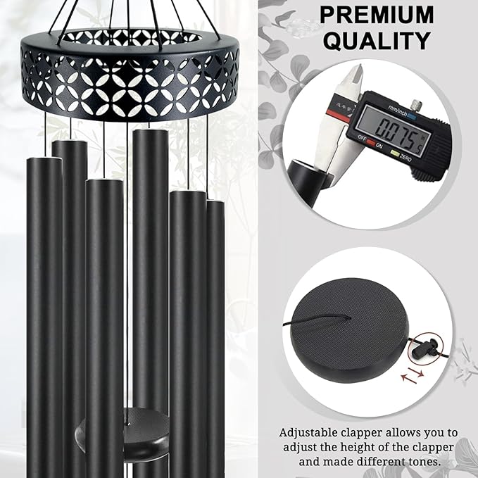 ASTARIN 48'' Deep Tone Wind Chimes for Outside - Large WindChimes with 6 Heavy Tubes, Memorial Chimes Outdoor for Garden Hanging Décor,Sympathy Gifts for Loved one,Home Décor, Black-Ruum Studio Home