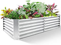 Land Guard Metal Raised Garden Bed for Gardening, 8x4x1.5ft Galvanized Raised Garden Bed, Planter Boxes Outdoor for Vegetables, Fruits and Flowers (Silver)-Ruum Studio Home