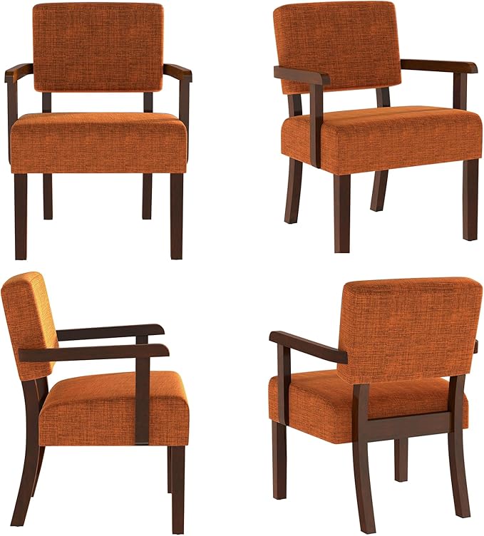 Accent Chair Set of 2 with Table, Living Room Chairs with Soft Seat and Armrests for Living Room Bedroom Reading Room Waiting Room (Orange), Linen, AC01-Ruum Studio Home