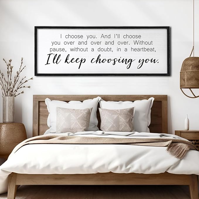 I Choose You Sign Wall Decor Art Above Bed 32X12 Inch I Love You Romantic Wood Framed for Master Bedroom Over Bed I'll Keep Choosing You Sign (Black)-Ruum Studio Home