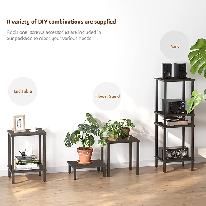 TUTOTAK End Table with Charging Station, Set of 2, Side Table with USB Ports and Outlets, Nightstand, 2-Tier Storage Shelf, Sofa Table for Small Space, Living Room, Bed Room TB01BK041-Ruum Studio Home